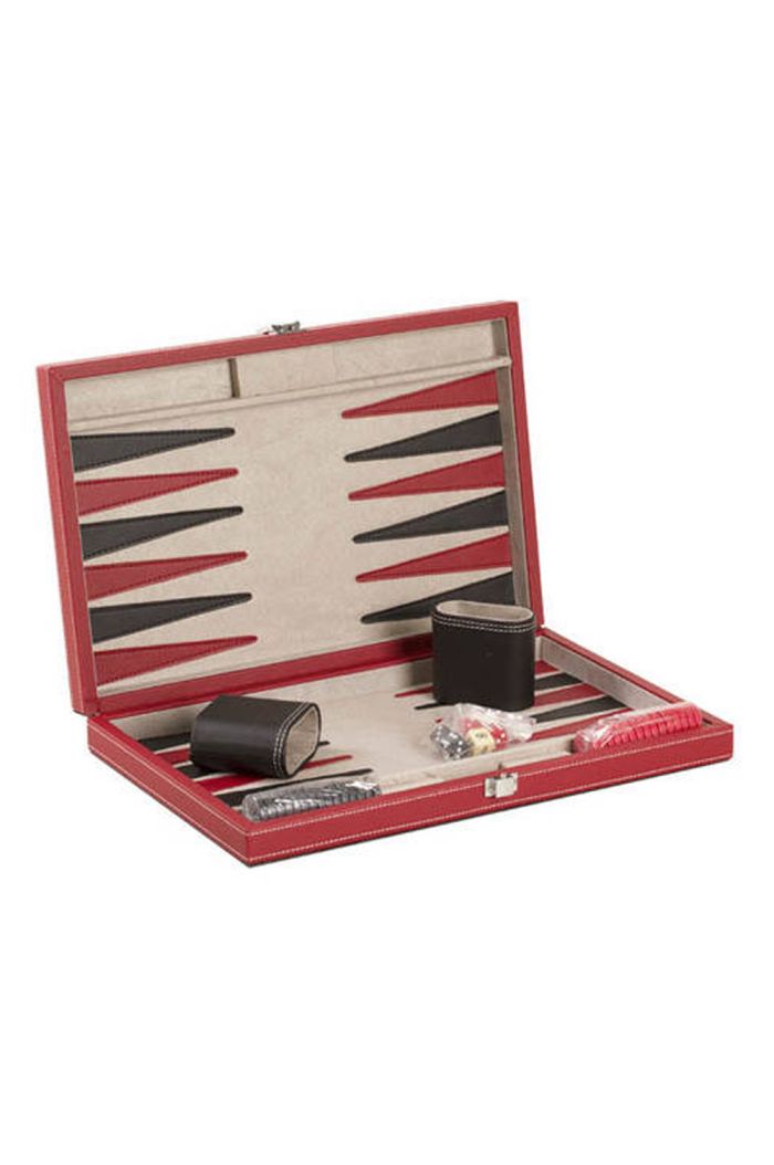 15 BLACK AND RED LEATHER BACKGAMMON SET